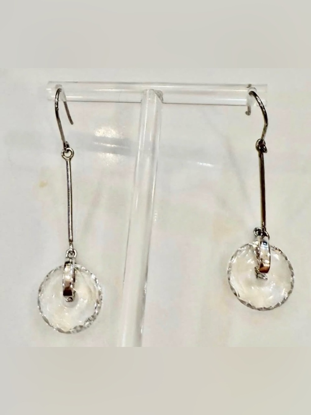 Long Silver-Tone Clear Drop Earrings